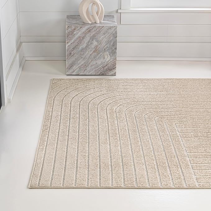 Eyely NCS101E-8 Odense High-Low Minimalist Angle Geometric Beige/Cream 8 ft. x 10 ft. Indoor/Outdoor Area Rug, for Home, Backyard, Patio, Porch, Bedroom, Kitchen, Living Room
