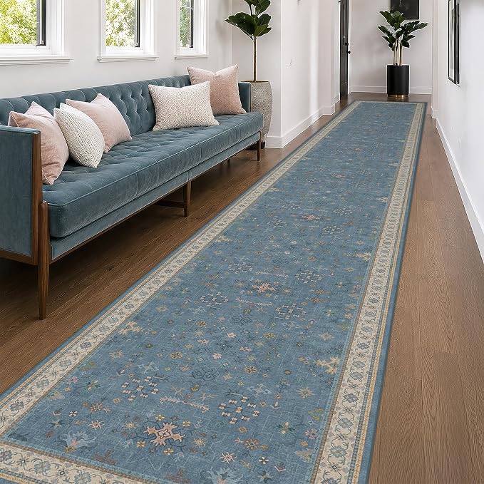 Blue Boho 3x20 Extra Long Hallway Runner Rug by HazoHaus