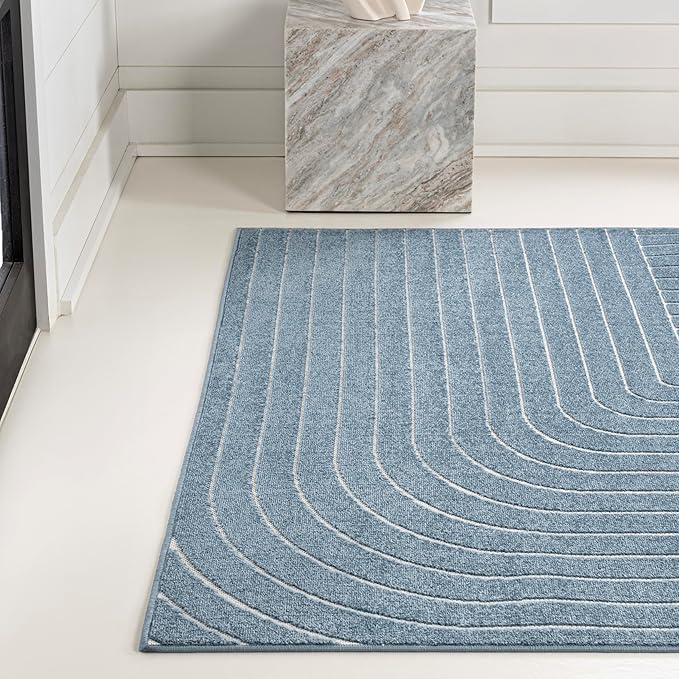 Eyely NCS101D-4 Odense High-Low Minimalist Angle Geometric Dark Blue/Cream 4 ft. x 6 ft. Indoor/Outdoor Area Rug, for Home, Backyard, Patio, Porch, Bedroom, Kitchen, Living Room