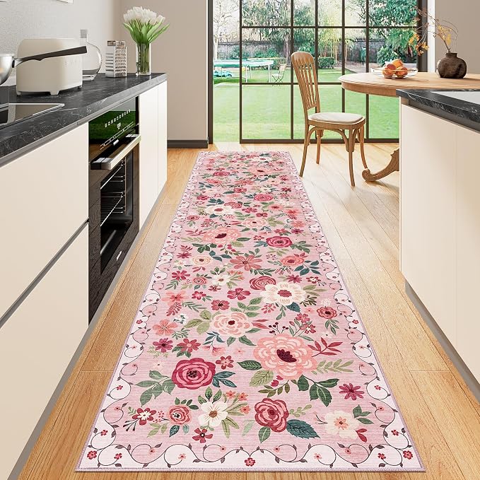 DUKINO 2.6x10 Runner Rug for Hallway, Washable Kitchen Rugs Non Slip, Low Pile by DUKINO