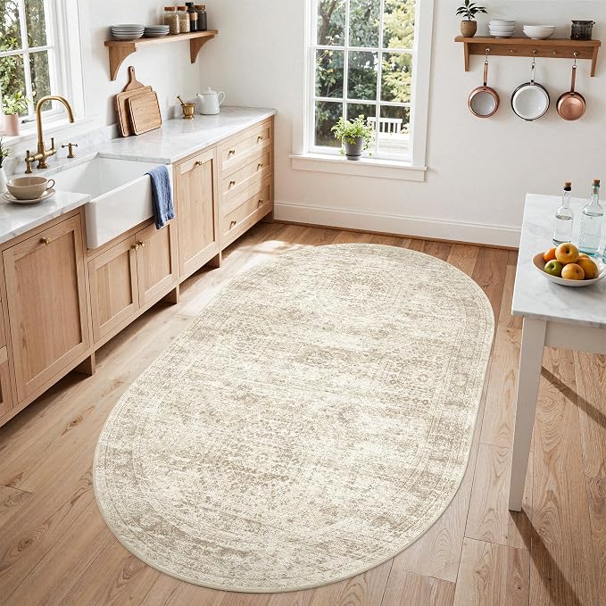 Soalmost Small Oval 3x5 Rug for Entryway Kitchen, Washable Area Rugs, Foldable - Image 3