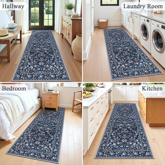 HEBE Hallway Runner Rug 2'x8', Washable Non Slip Kitchen Rug Runner | Soft Boho - Image 7