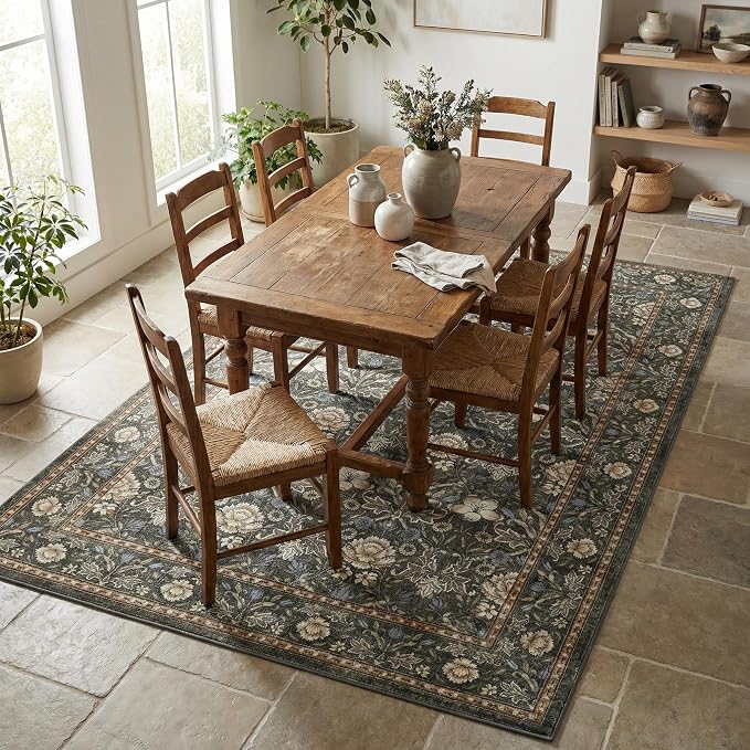 GarveeHome Washable Area Rug 6x9, Soft Vintage Floral Bedroom Rug Non Slip Low - Image 2