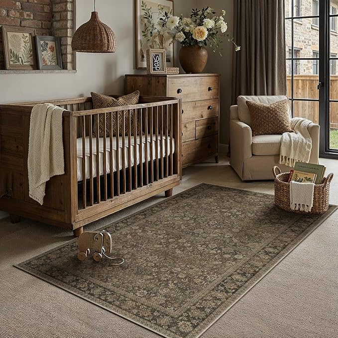 4x6 Brown Linen Look Washable Area Rug - Image 2