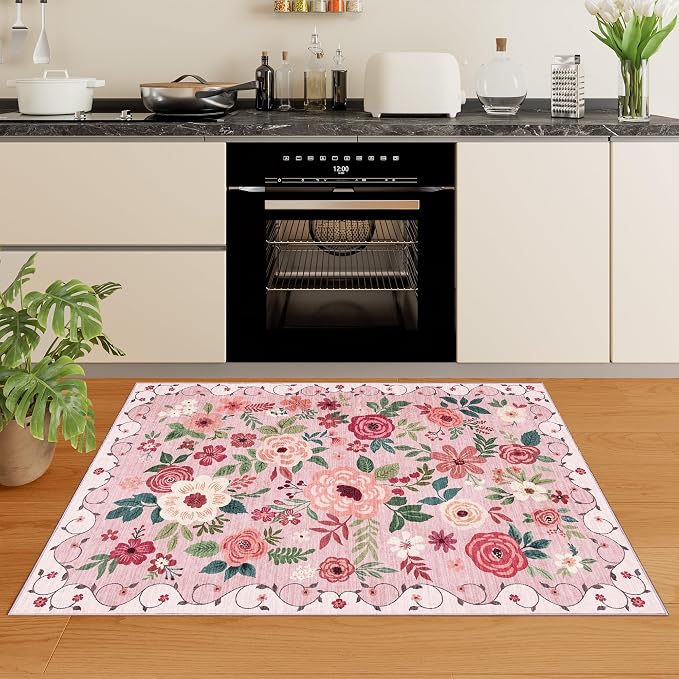 DUKINO 3x4 Area Rug, Floral Washable Rug - Image 9