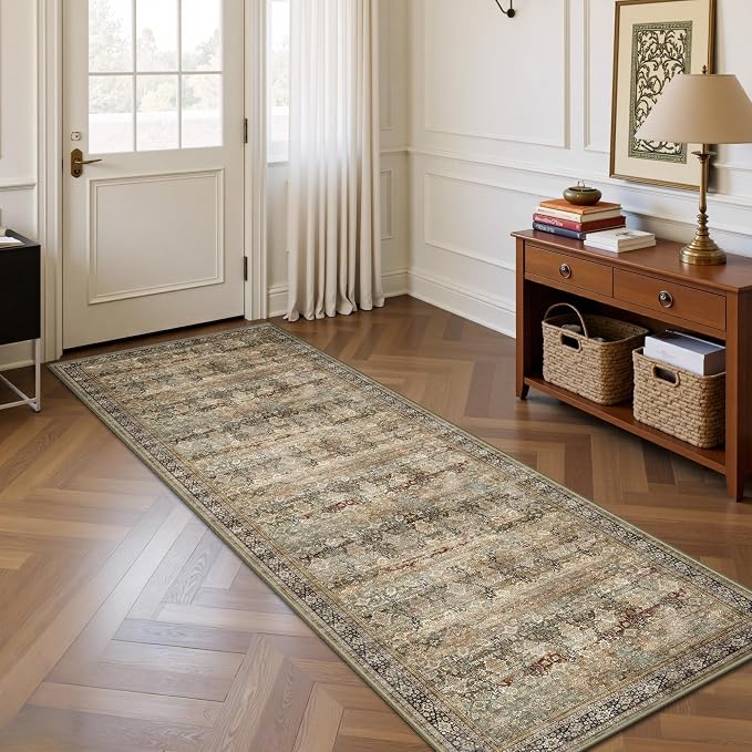 2x6 Hallway Runner Rug, Washable Vintage Retro Long Runner Rugs - Image 3