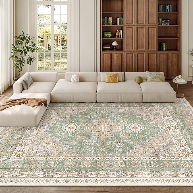 8x10 Area Rugs for Living Room, Large Washable Rug, Dining Room, Low Pile by Zesthome