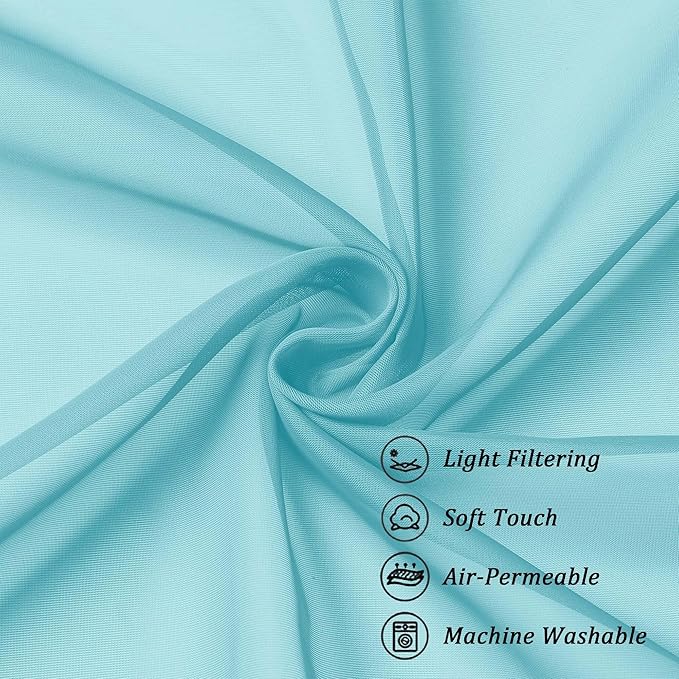 Chyhomenyc Sheer Curtains 63 Inch Length 2 Panels, Aqua | Light Filtering - Image 7