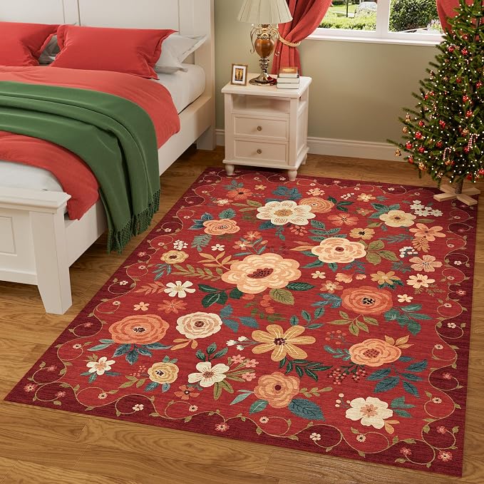DUKINO 6x9 Area Rugs, Floral Washable Rug - Image 6