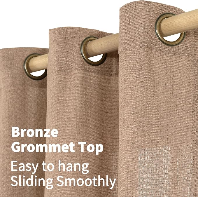 Mocha Brown Linen Semi Sheer Curtains 52X80 Inch Length - Image 6