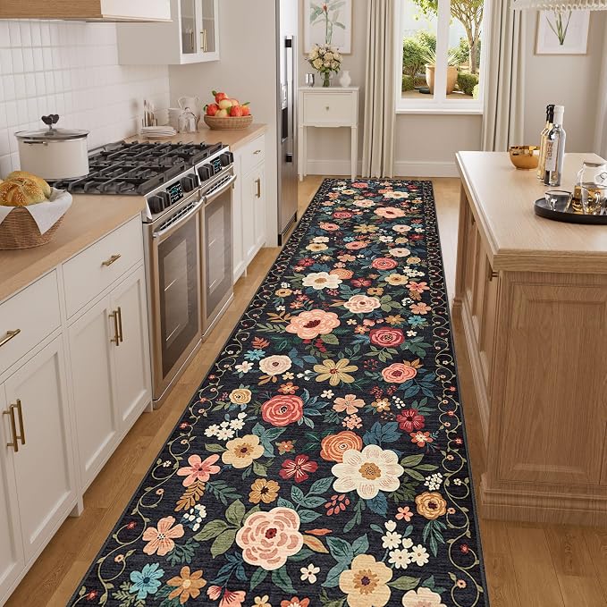 DUKINO 2.6x14 Washable Runner Rug, Floral Non Slip Long Runner Rug, Low Pile - Image 6