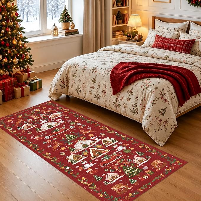Red 2x6 Kitchen Runner Rug: Non-Slip Printed Hallway Christmas Tree Rugs - Image 4