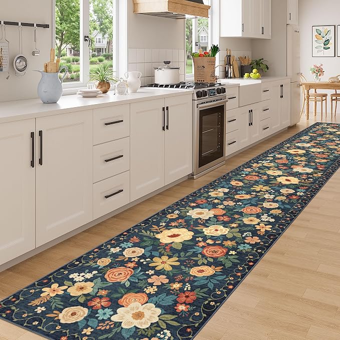 DUKINO 3x20 Runner Rug for Hallway, Floral Washable Runner Rug, Low Pile - Image 3