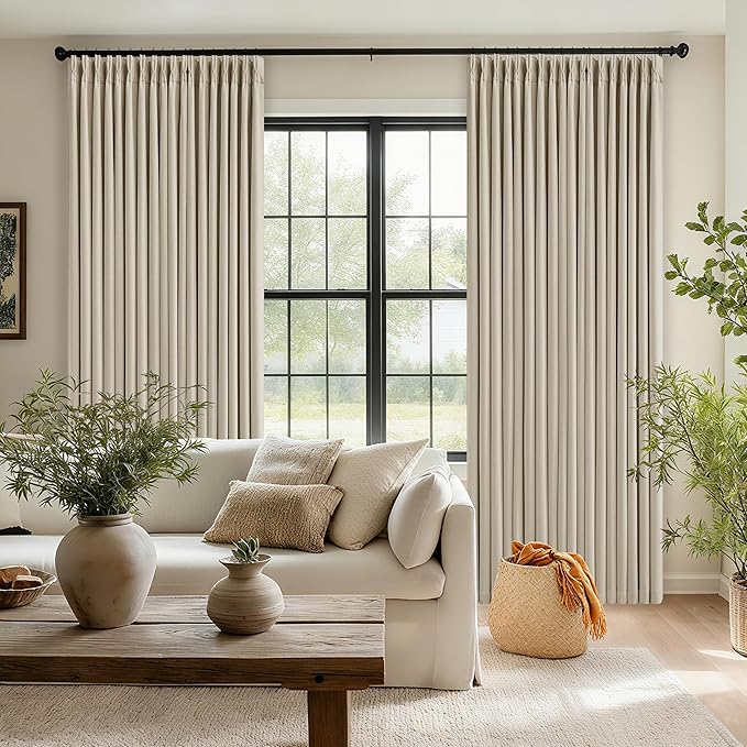 Memory Trained Pinch Pleated 100% Blackout Linen 86 Inch Curtains Oatmeal | - Image 9