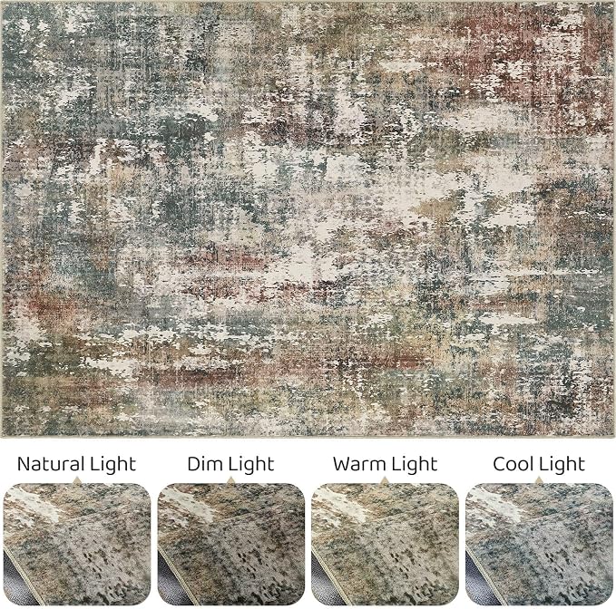 LOONGRUG 6x9 Area Rugs Washable Neutral Modern Living Room Rug Green Red | - Image 9