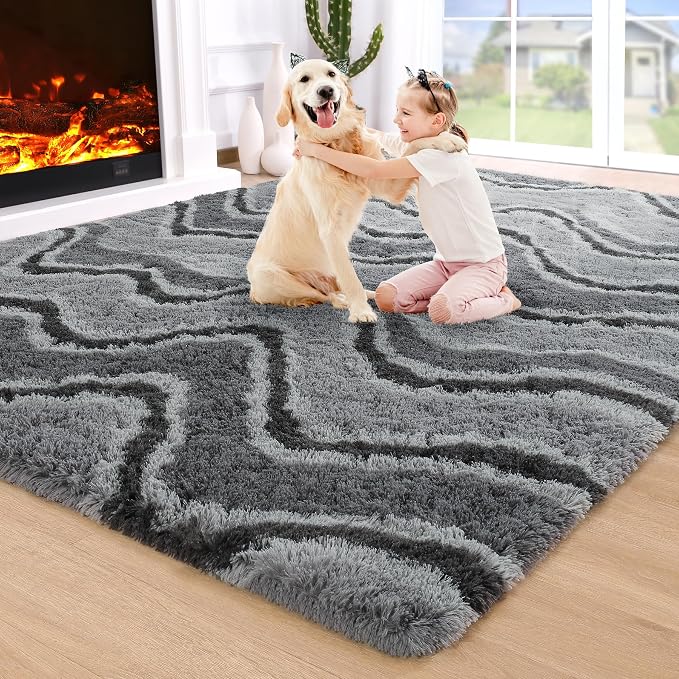 Noahas 6x9 Large Grey Fluffy Soft Area Rug Non-Slip - Image 2