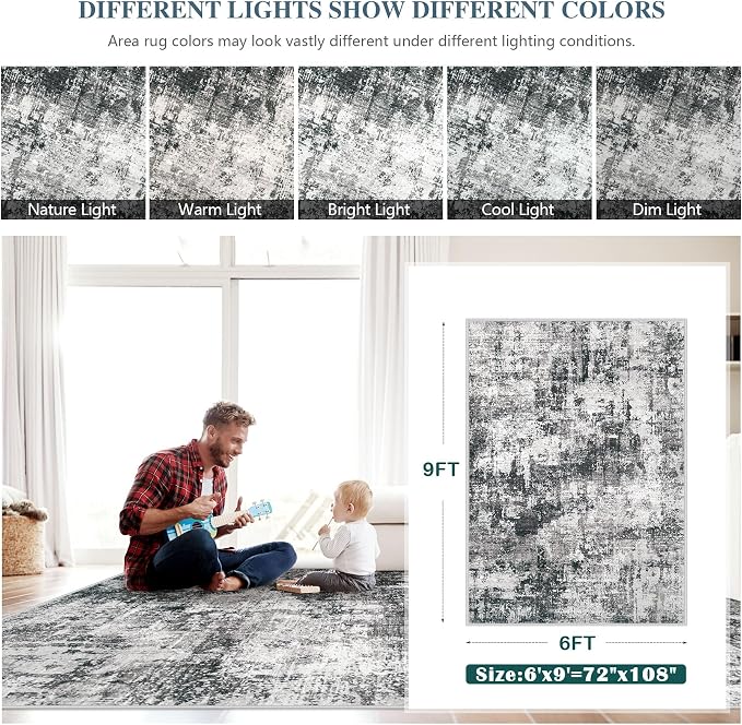 6x9 Area Rugs Washable Rug: Abstract Neutral Rugs Modern Non Slip Area Rug - Image 8