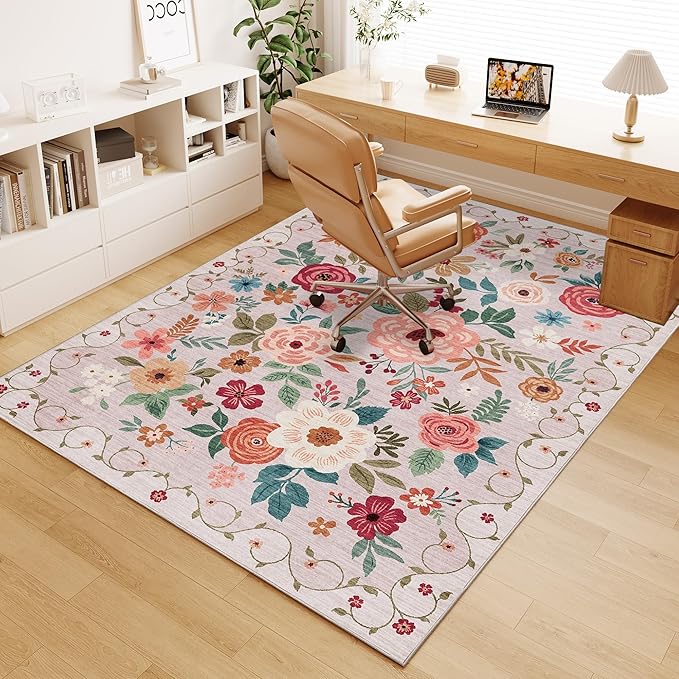 DUKINO 6x9 Area Rugs, Floral Washable Rug - Image 9