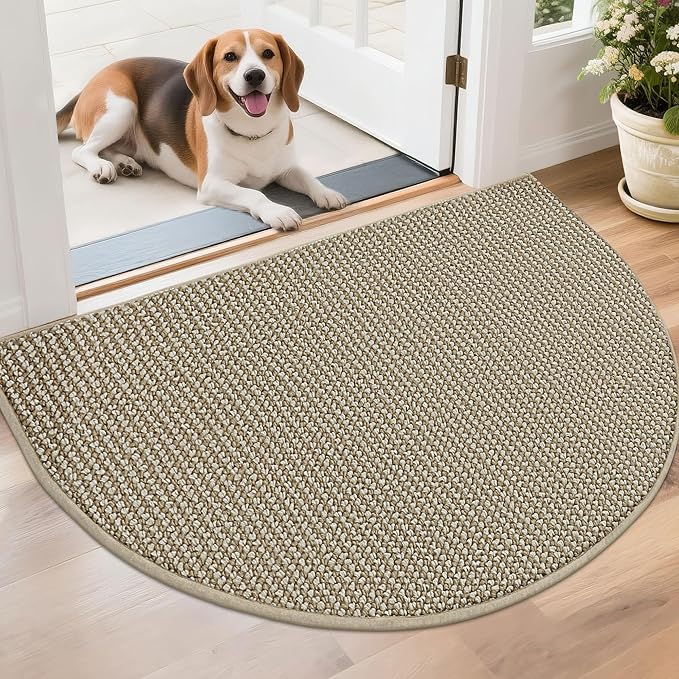 BEQHAUSE Dirt Trapper Door Mat 26" x 40" Half Circle Non Slip, Light Beige | by BEQHAUSE