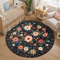 DUKINO 5ft Round Rug, Non Slip Floral Washable Small Circle Rug, Low Pile by DUKINO