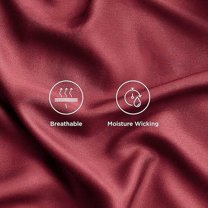 Bedsure King Size Sheets Set, Cooling Sheets for Hot Sleepers, Rayon Derived from Bamboo, Breathable & Soft, Deep Pocket Up to 16 Inches, Hotel Luxury Silky Bedding, Burgundy