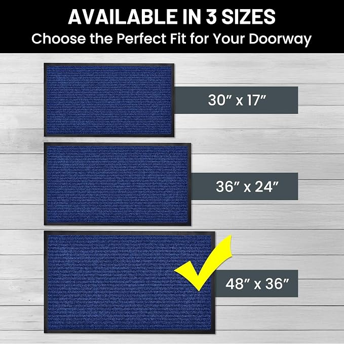Front Door Mat Indoor Outdoor Welcome Entryway Entrance Doormat, 48x36 Blue | - Image 5
