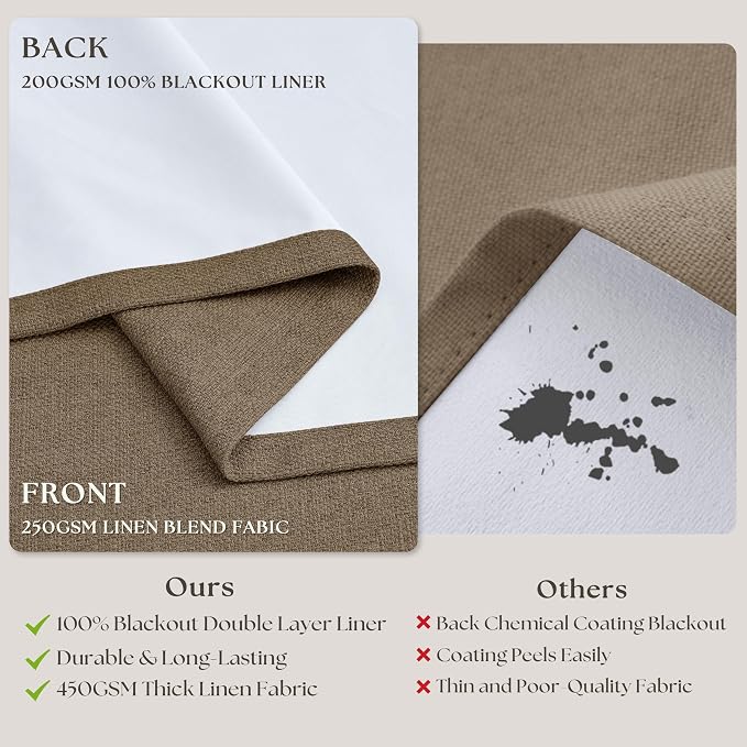 Latte Dual Layer Blackout 102 Inch Length Curtains 2 Panels Pinch Pleated | - Image 5