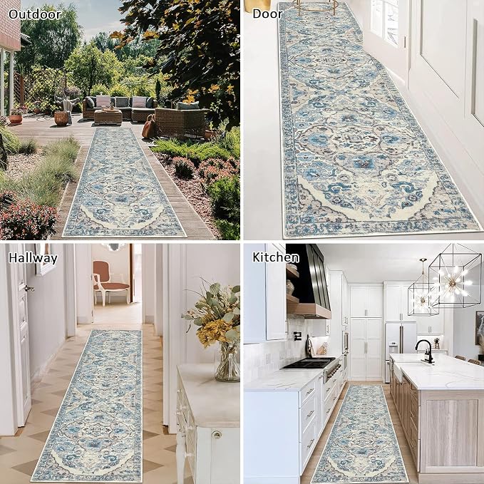 HEBE Hallway Runner Rug 2'x8', Washable Non Slip Kitchen Rug Runner | Soft Boho - Image 5
