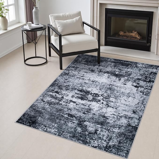 Area Rug Living Room: 3x5 Modern Washable Indoor Carpet Black | by FXRHLP