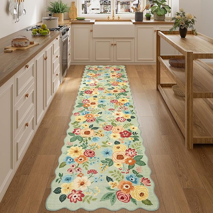DUKINO 2.6x10 Runner Rug for Hallway, Floral Washable Rug Non Slip, Low Pile - Image 5