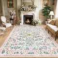 PLHXFR Area Rug 9x12 Living Room: Floral Washable Boho Carpet Pink Green | by PLHXFRSoftAreaRugs