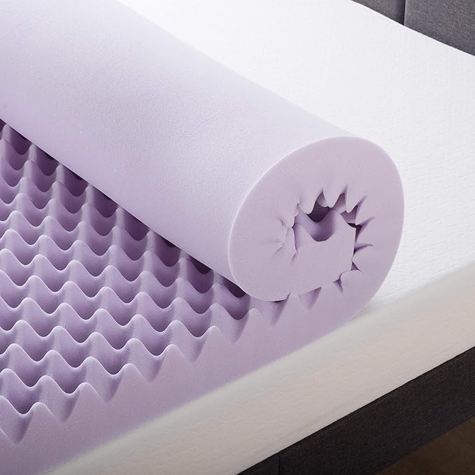 Best Price Mattress 4 Inch Egg Crate Memory Foam Mattress Topper with Soothing Lavender Infusion, CertiPUR-US Certified, Dorm Essentials, King
