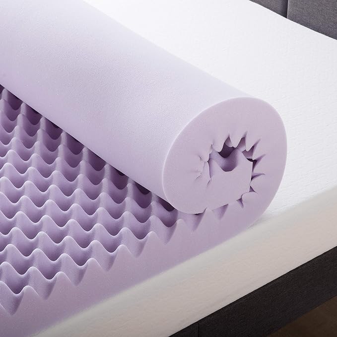 Best Price Mattress 4 Inch Egg Crate Memory Foam Mattress Topper with Soothing Lavender Infusion, CertiPUR-US Certified, Dorm Essentials, Twin XL