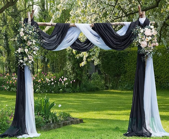 Warm Home Designs 24 Feet Long Sheer Black Window Scarf. These Extra Long Length Valance Window Scarves are 54 X 288 Inches in Size. Great as Bed Canopy or Wedding Arch Draping Fabric. AM Black 288"