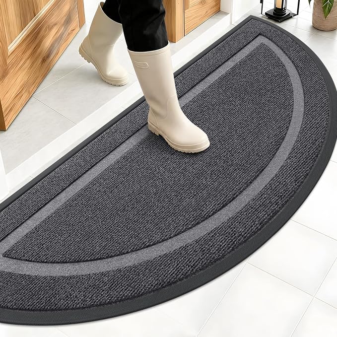 OLANLY Half Circle Front Door Mat Outside 59x23 All-Season Rubber Doormat | Grey by OLANLY