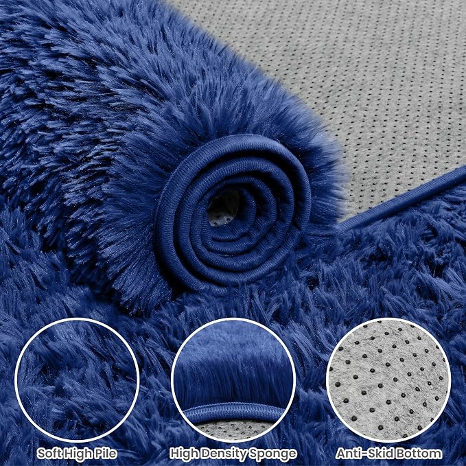 4x6 Fluffy Shag Area Rugs for Living Room Bedroom: Soft Plush Carpet Blue | - Image 6