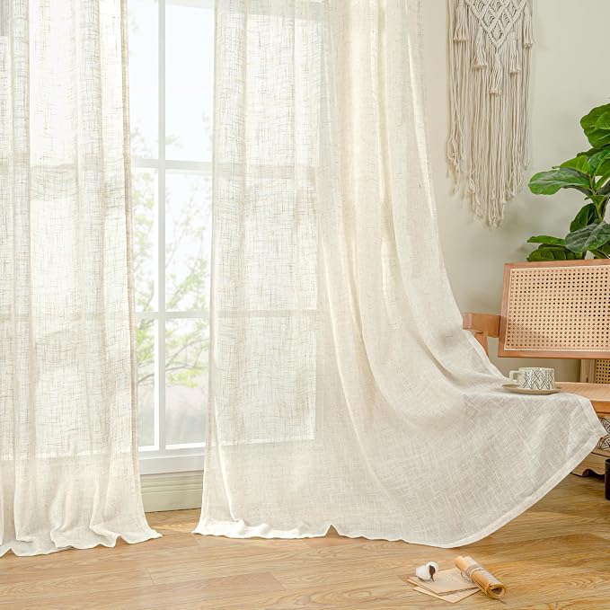 Cream Ivory Linen Curtains 95 Inches Long 2 Panels Set - Image 9