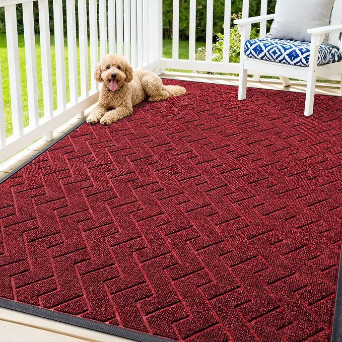 OLANLY Front Door Mat Outside 71x47, All-Season Absorbent Rubber Doormat | Wine by OLANLY