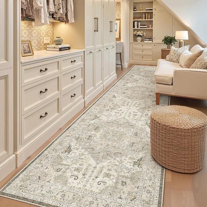 Madane Hallway Runner Rug 3x12 Washable Kitchen Runners 12ft, Ivory/Brown | - Image 2