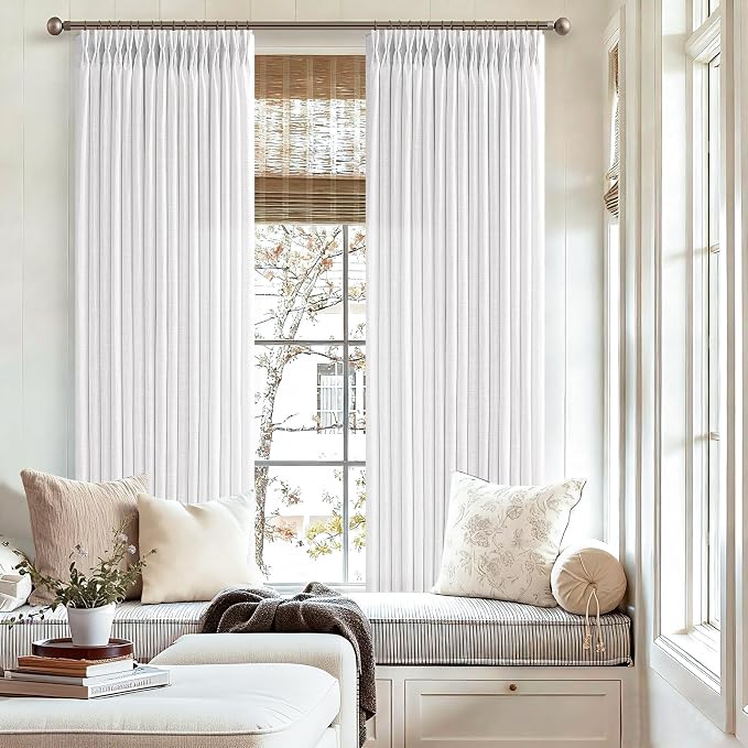 Pinch Pleat Snow White 72 Inch Flax Semi Sheer Linen Curtains 50W | Pinch - Image 6