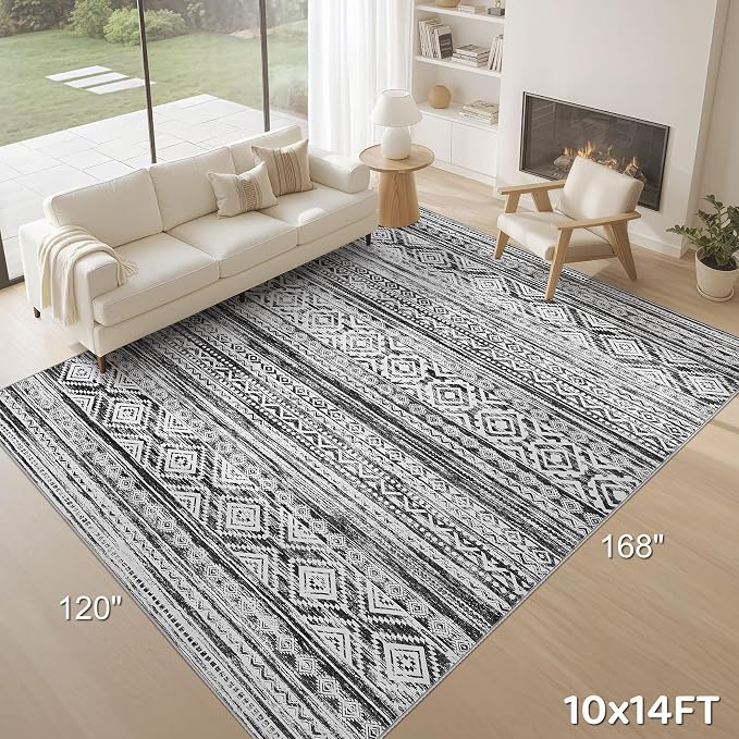 cotiled Boho 10x14 Area Rug for Living Room: Large Moroccan Washable Rug | - Image 9