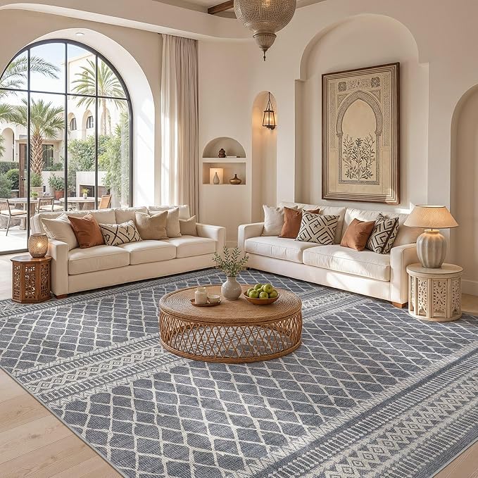 cotiled Boho 10x12 Area Rug for Living Room: Large Moroccan Washable Rug | - Image 4