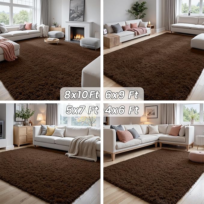 2x6 Fluffy Shag Area Rugs for Living Room Bedroom: Soft Plush Carpet Brown | - Image 7