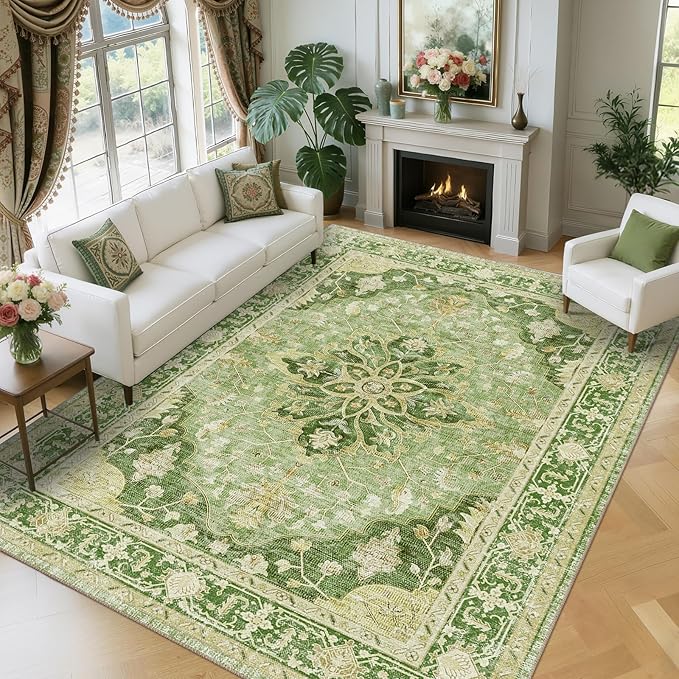 RELEANY Washable Area Rug, Water Repellent, Pet Friendly, Vintage Floral Boho - Image 2
