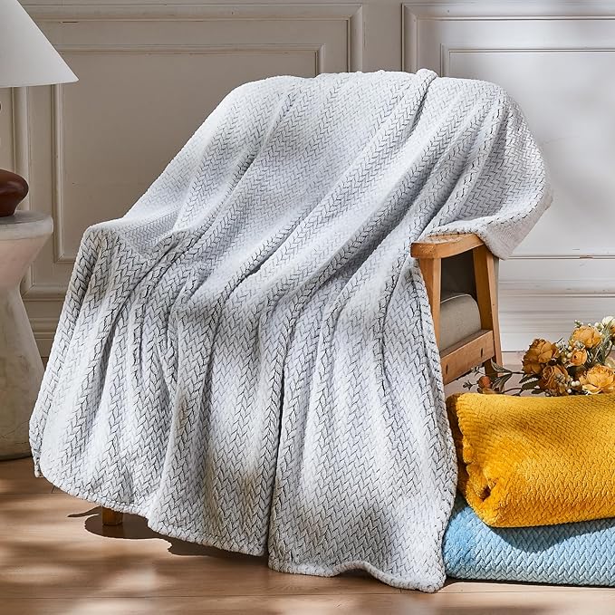 NEWCOSPLAY Super Soft King Blanket Frosty Dark Grey Premium Silky Flannel Fleece Leaves Pattern Lightweight Bed Blanket All Season Use (Frosty Dark Grey, King(90"x110"))