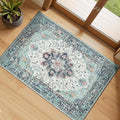 RELEANY Washable Area Rug, Small 2'x3', Teal Green/White/Navy | Non-Slip by RELEANY
