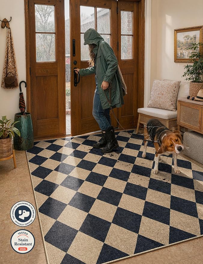 Lahome Checkered Easy Jute 5x7 Area Rugs, Washable Outdoor Patio Rug - Image 6
