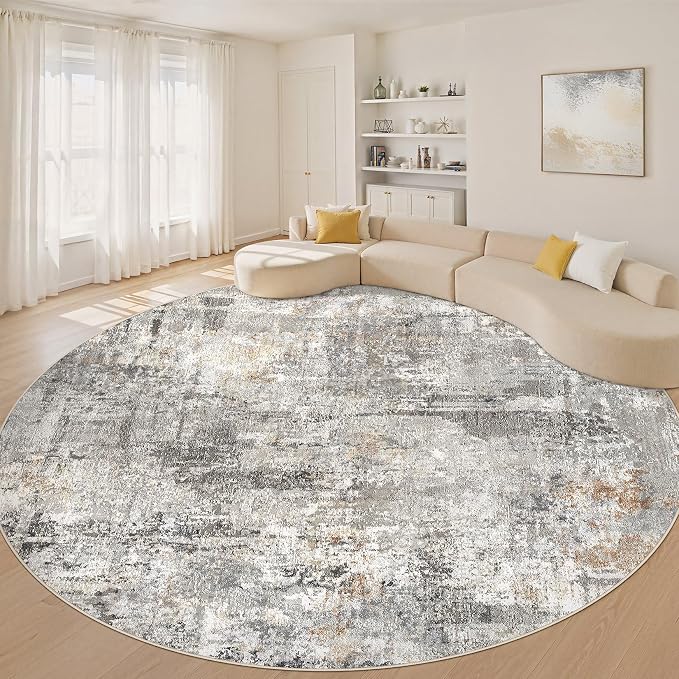 LOONGRUG Round Rug 10x10 Washable Circle Large Neutral Modern Abstract Rug | by LOONGRUG