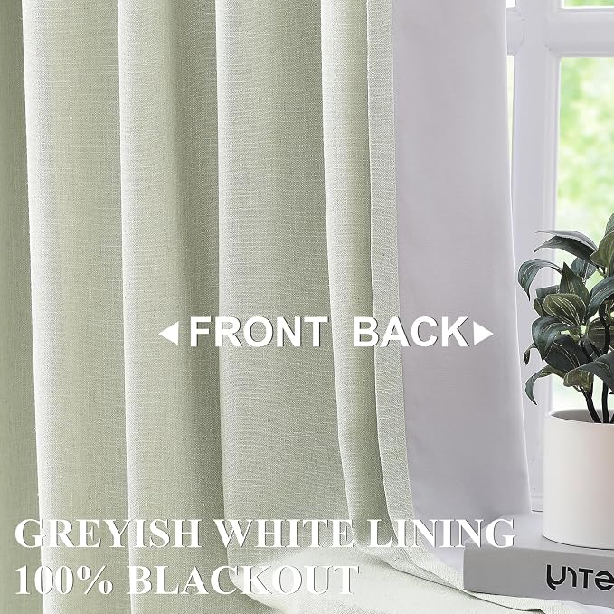 Vision Home Soft Green Pinch Pleated Full Blackout Curtains Linen Blended Room - Image 2