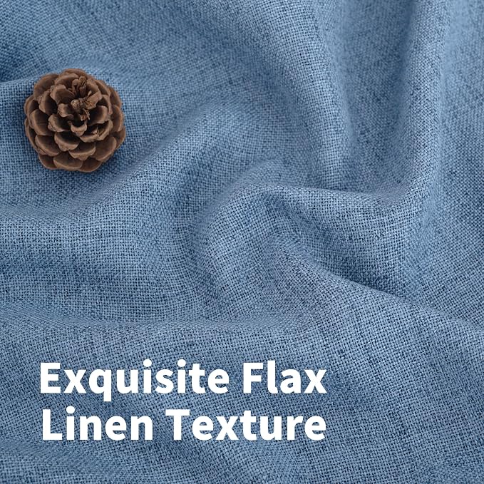 YoungsTex Blue Short Linen Curtains 45 Inches Length, Bronze Grommet Light - Image 4